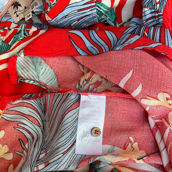 Alex Vando Premium Aloha Beach Hawaiian Button Down Shirt Orange Leaf Medium - Picture 5 of 10